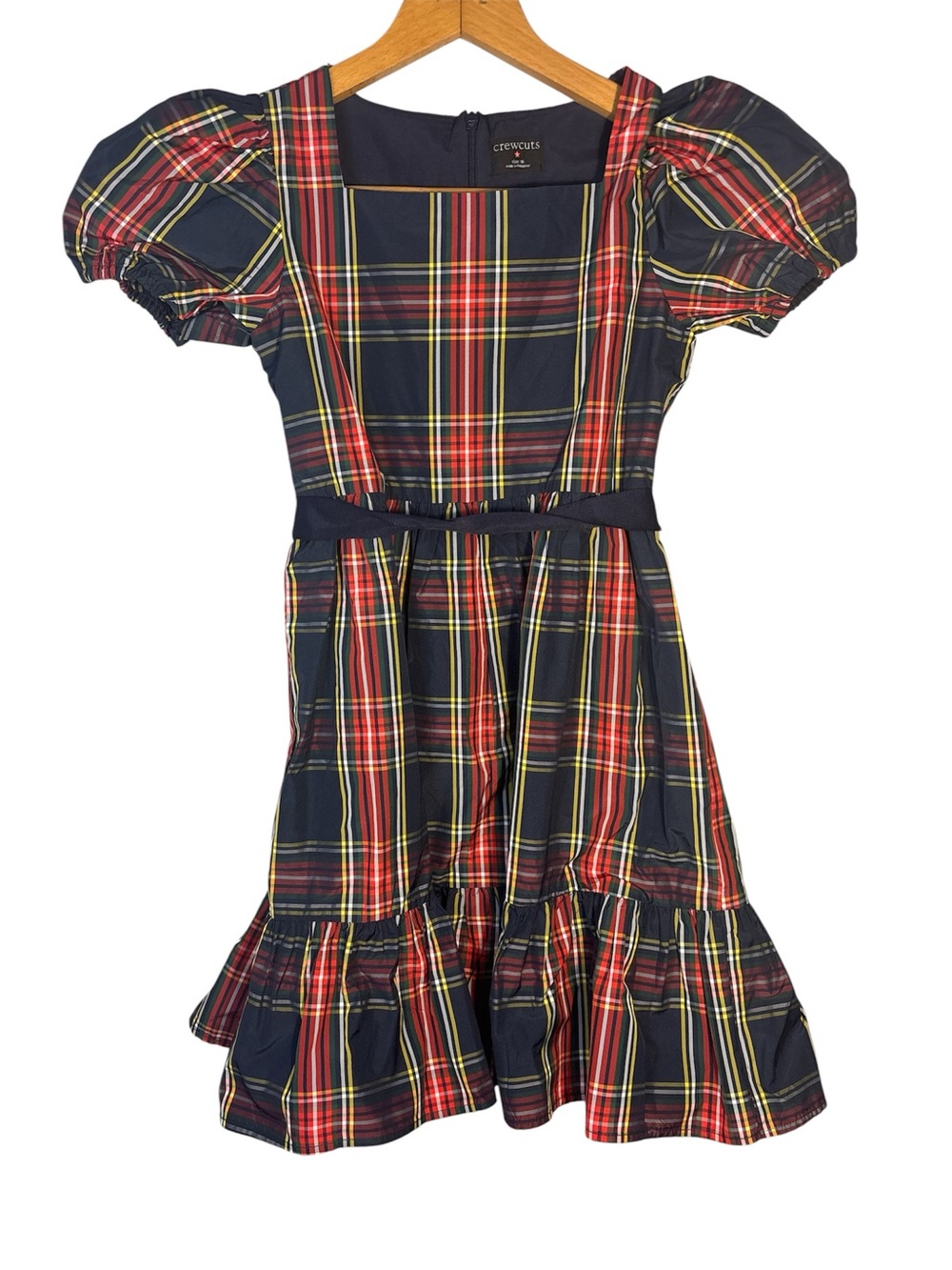 Crewcuts Squareneck Dress Tartan Girl’s Size 10 Navy Red Plaid Holiday Party